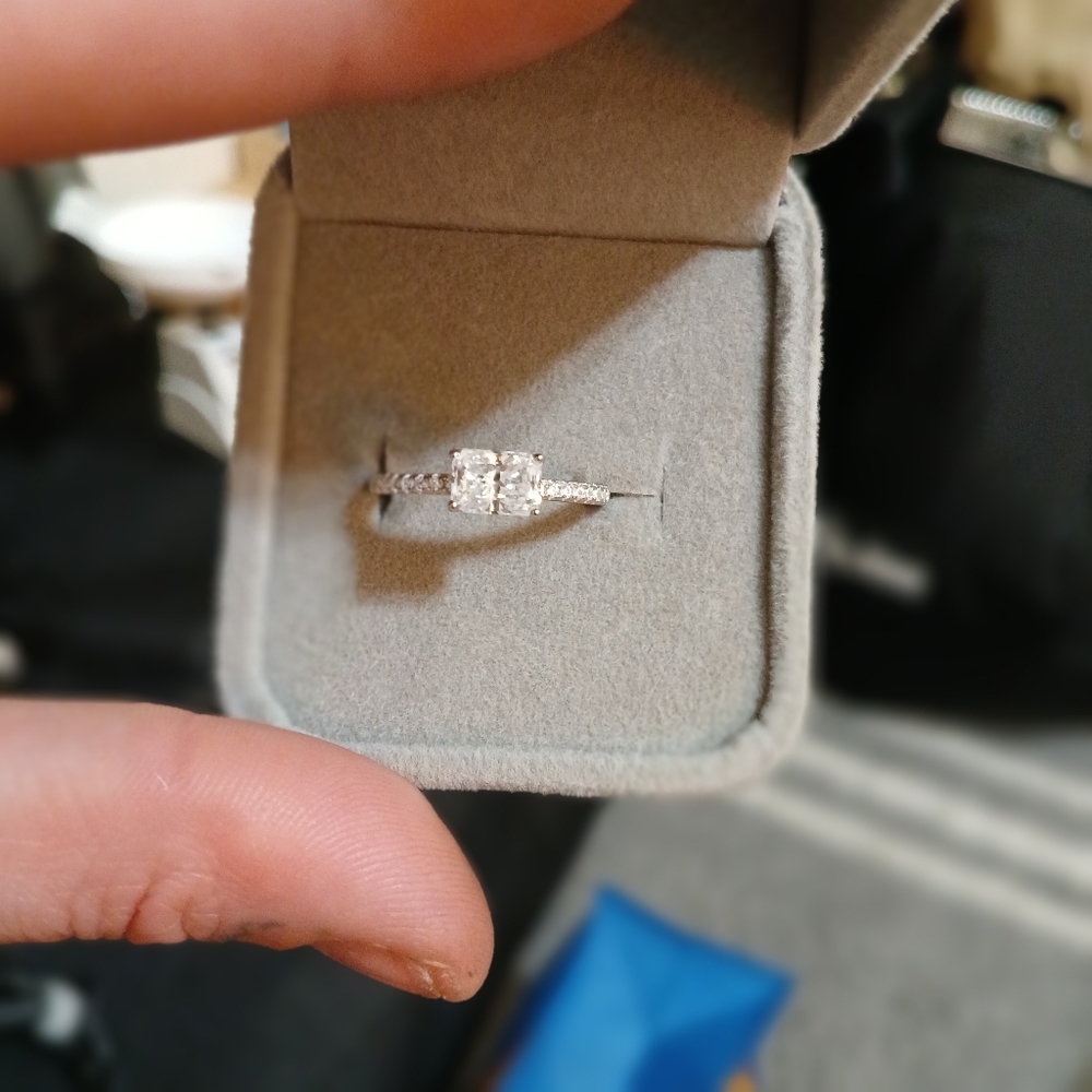 Engagement ring, emrald cut 1.5/ct moissenite in 925 sterling silver. So pretty
